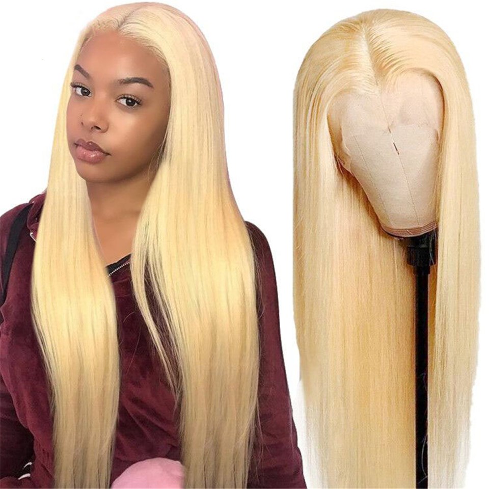 Virgin 360 Lace Front #613 Honey Blonde Color Straight Human Hair Wigs 150% Density